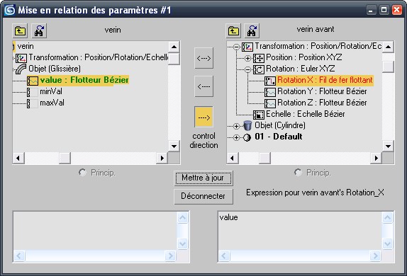 fenêtre mise en relation des paramètres