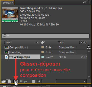 Créer une nouvelle composition automatique dans After Effects