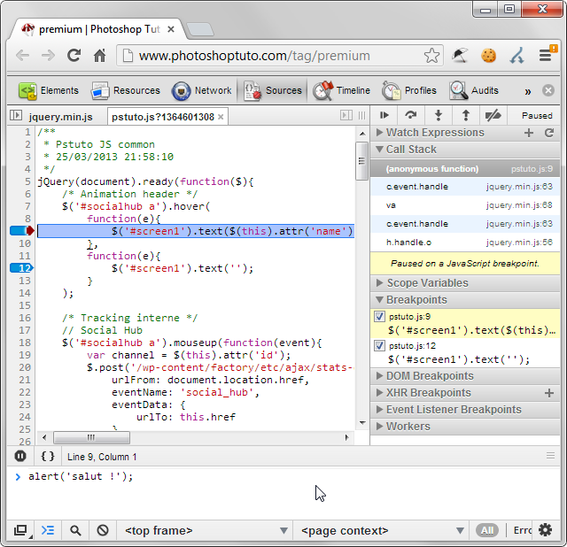 Console Javascript de Google Chrome 26