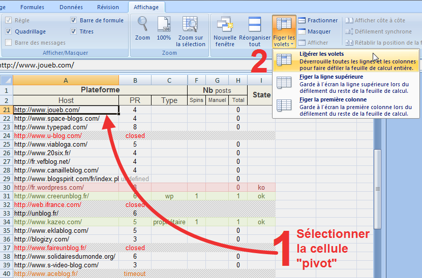 Figer ligne et colonne sur Excel 2007