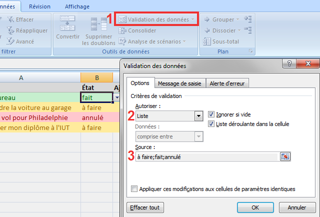 Liste déroulante sur Excel 2007