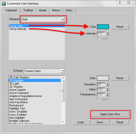 3ds max changer la couleur de la grille