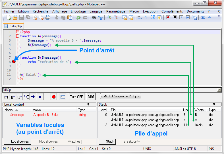 PHP breakpoint xdebug Notepad++