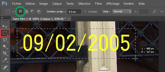 outil rectangle sélection date