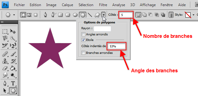 Dessiner une étoile avec Photoshop