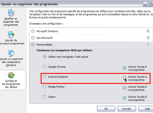 Bloquer internet explorer sur windows xp