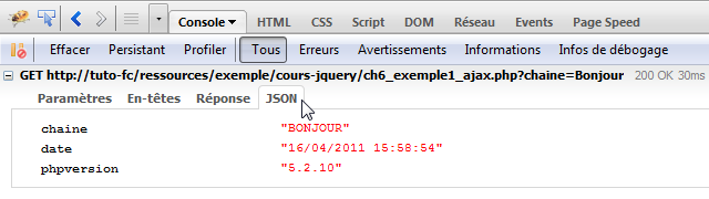 Console Firebug, requête XHR