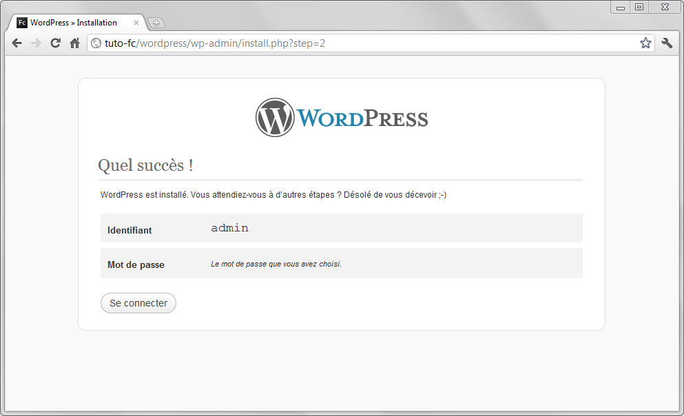 Installation de Wordpress sur EasyPHP - étape 6