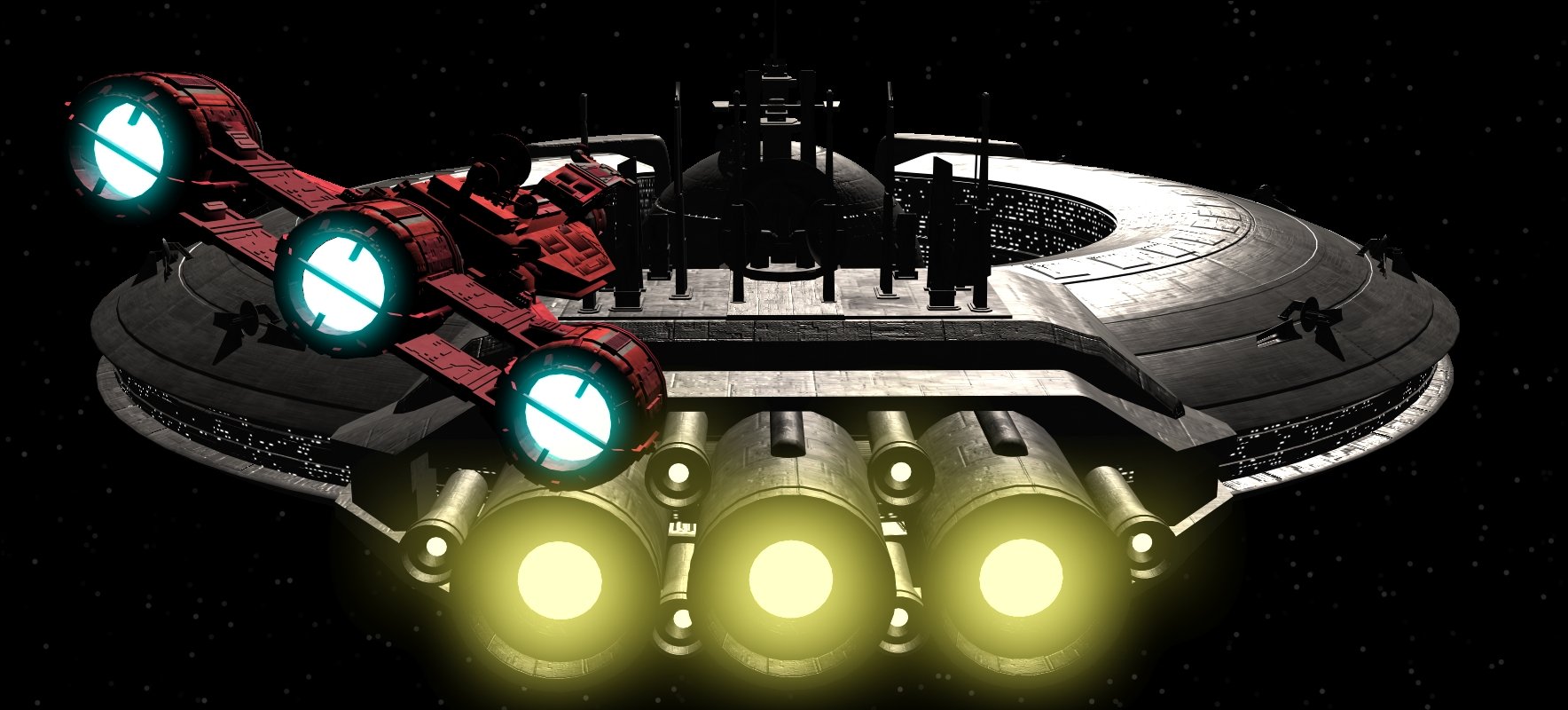 Vaisseau spatiaux star wars avec effet de réacteur glow, rendu avec 3D Studio Max