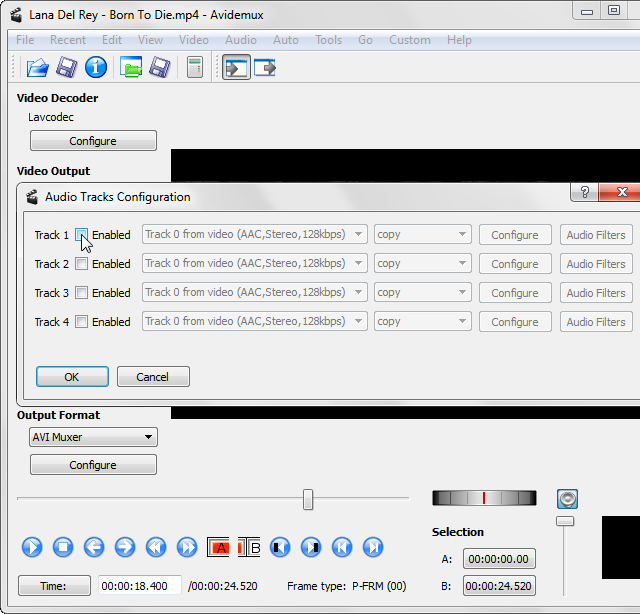 Avidemux audio track