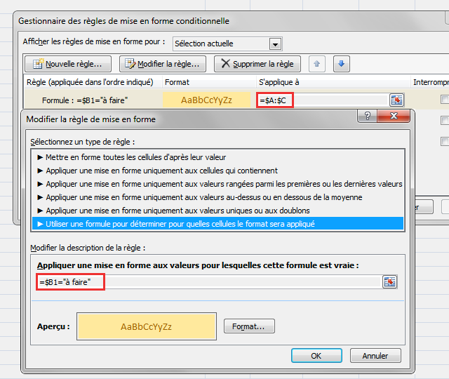 Formule de mise en forme conditionnelle