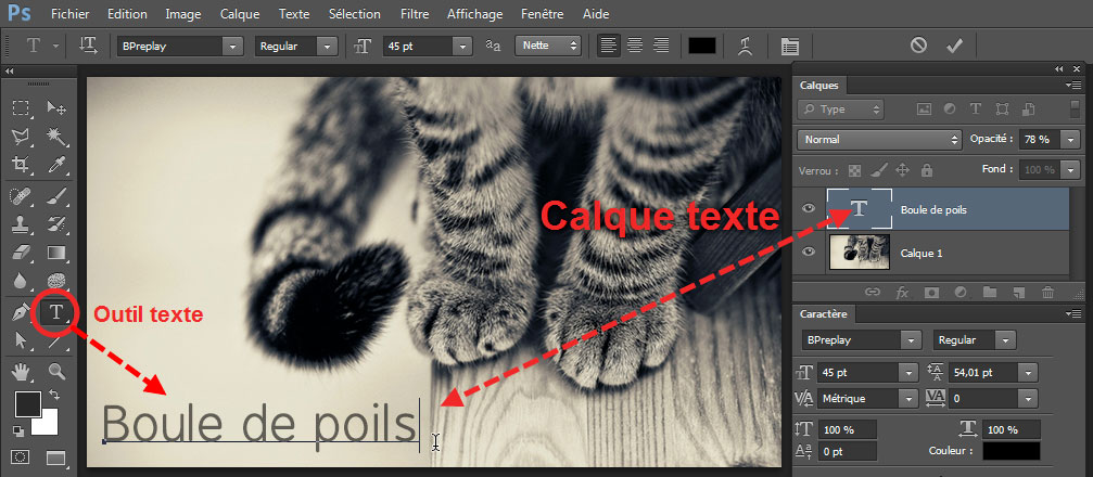 Créer du texte sur une photo avec l'outil texte