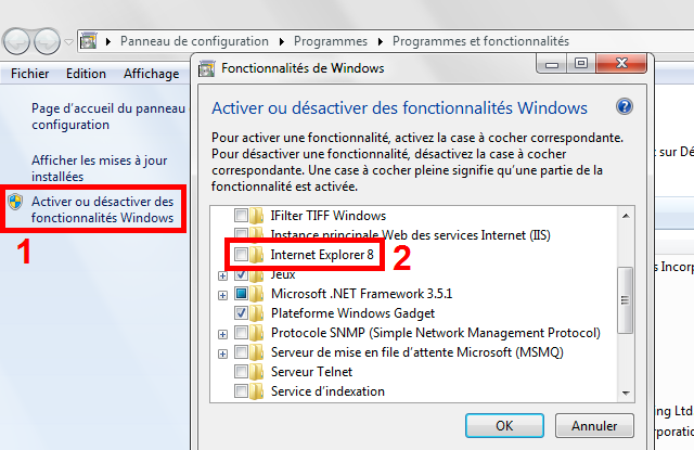 Désactiver Internet Explorer sur Windows 7