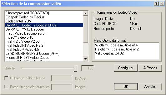 Paramètres de compression vidéo