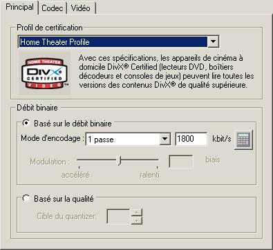 Réglage principal divx