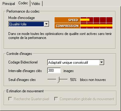 Réglage codec divx dans Virtualdub